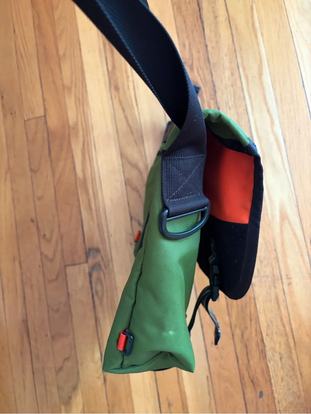 Timbuk2 Olive Green, Black & Orange Messenger Bag.